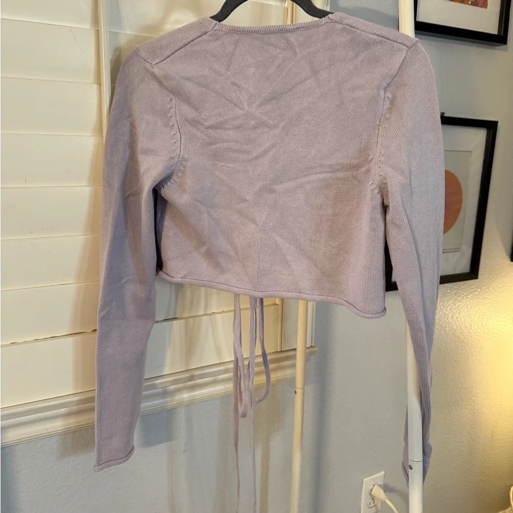 Zara Light Purple Tie-Front Crop Top - Picture 3 of 3